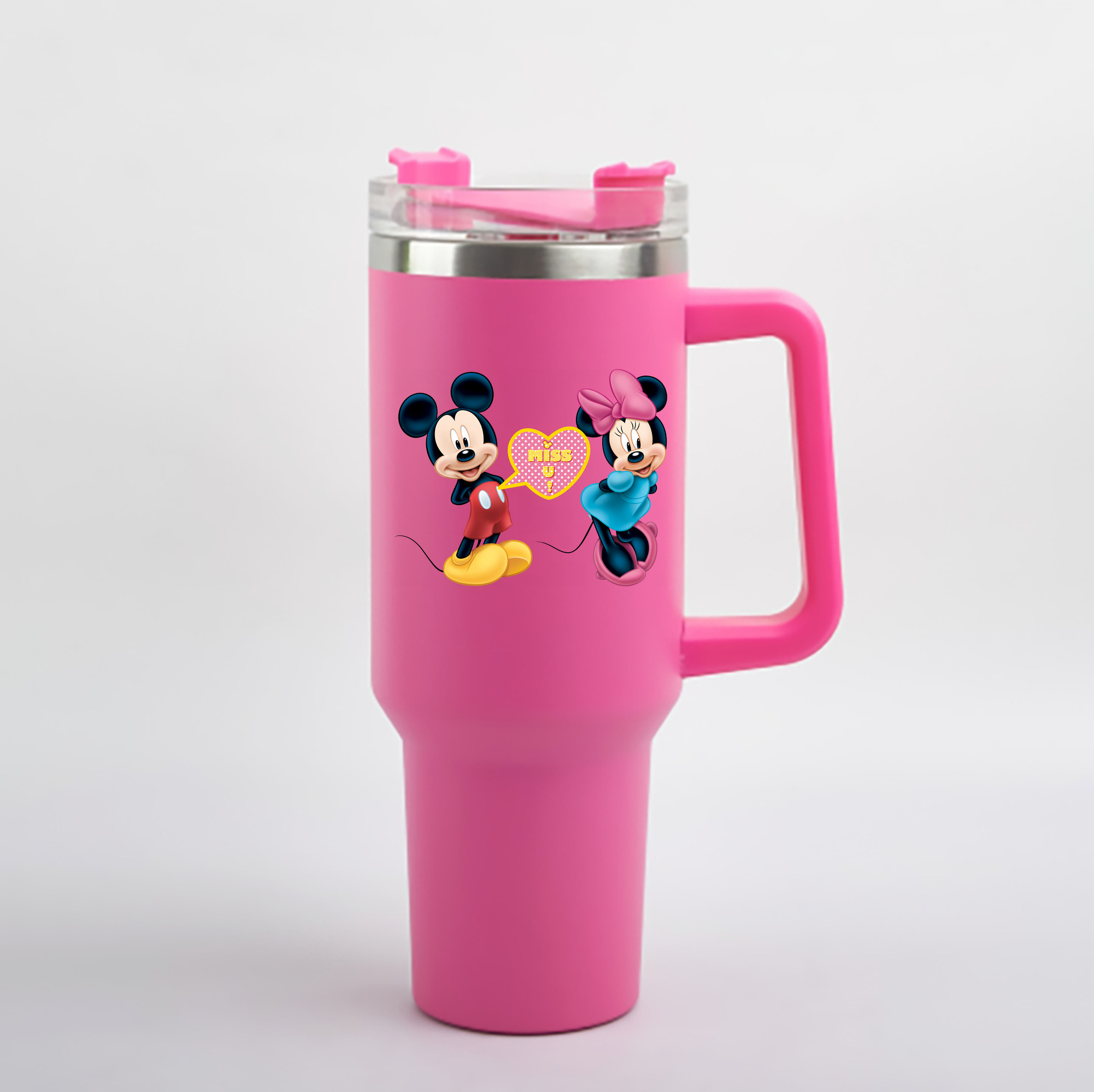 （画像用） ミッキーマウス Mickey Mouse 1200mL車用タンブラー - クリスタルステッカー（プラスチックストロー付き）